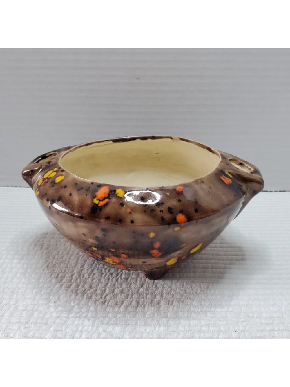 Planter Pot Ceramic Small Vintage Handmade MCM Boho 5.5x7 1960s Orange Speckle